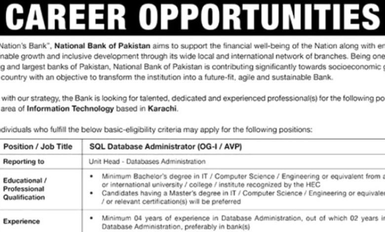 National Bank of Pakistan NBP Karachi Jobs 2024