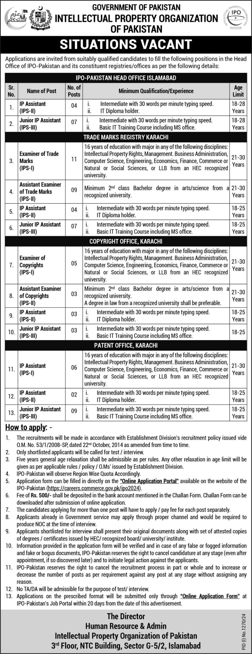 Intellectual Property Organization of Pakistan Latest Job Opportunities 2024