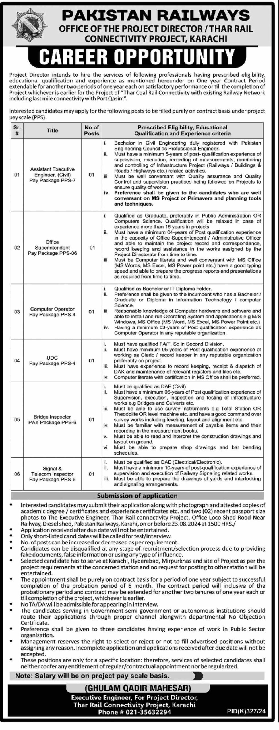 Pakistan Railways Thar Rail Connectivity Project Jobs 2024