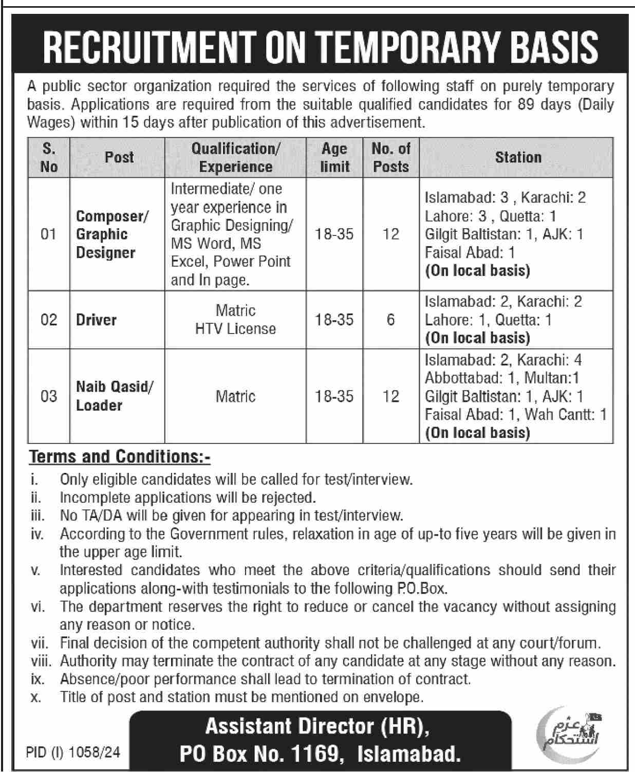 Public Sector Organization Islamabad Jobs August 2024