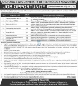 Shuhada-E-APS University Of Technology Nowshera Jobs 2024