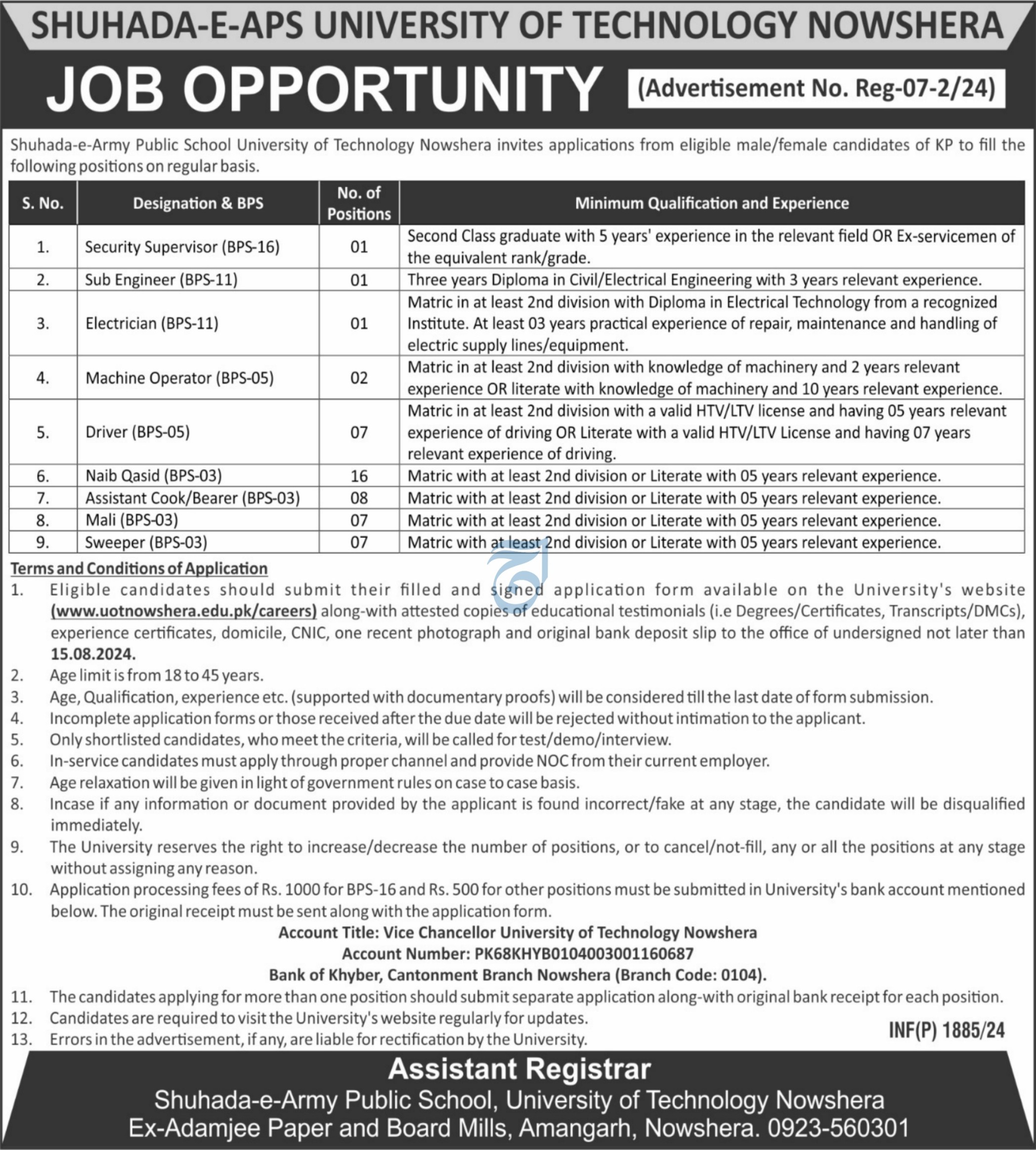 Shuhada-E-APS University Of Technology Nowshera Jobs 2024