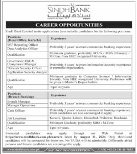 Sindh Bank Limited Career Opportunities 2024