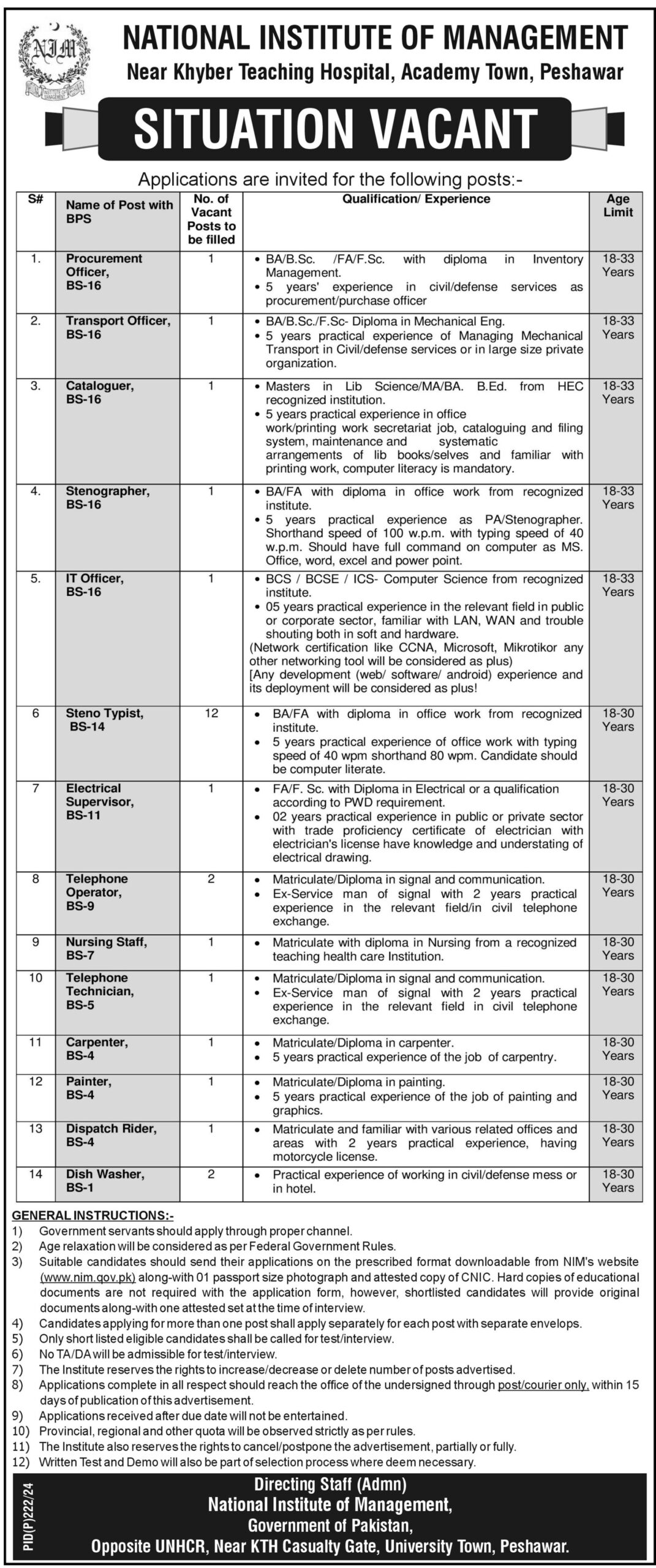 National Institute of Management Latest Employement Opportunities 2024