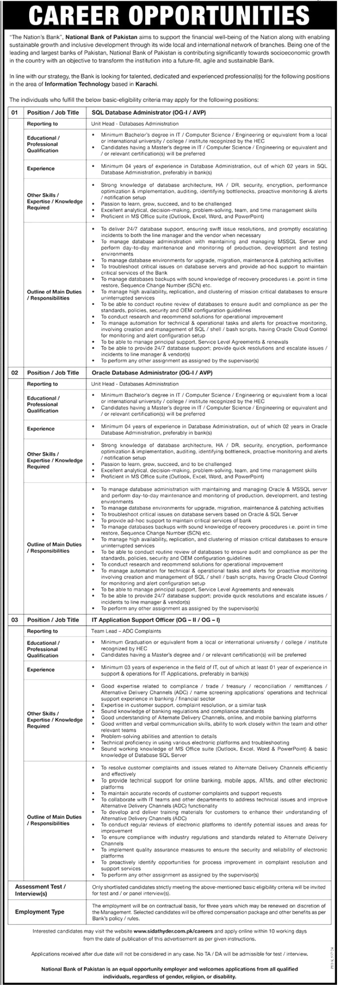 National Bank of Pakistan NBP Karachi Jobs 2024