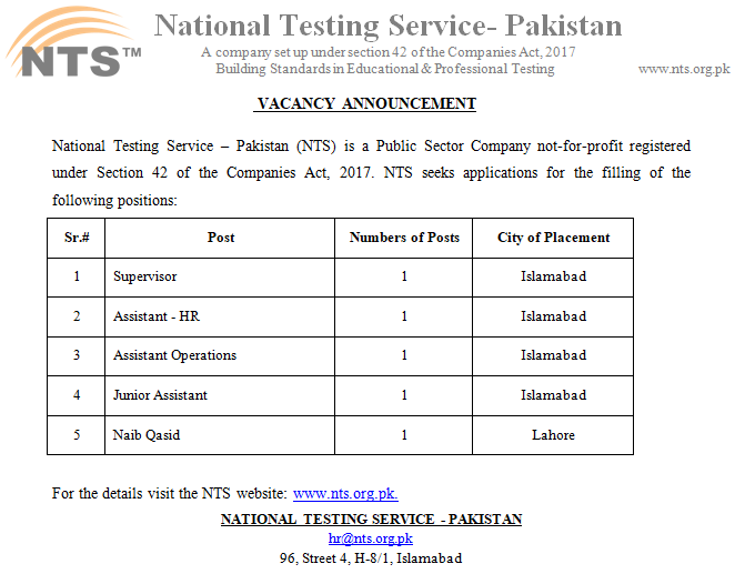 NTS Islamabad Latest Job Opportunities 2024