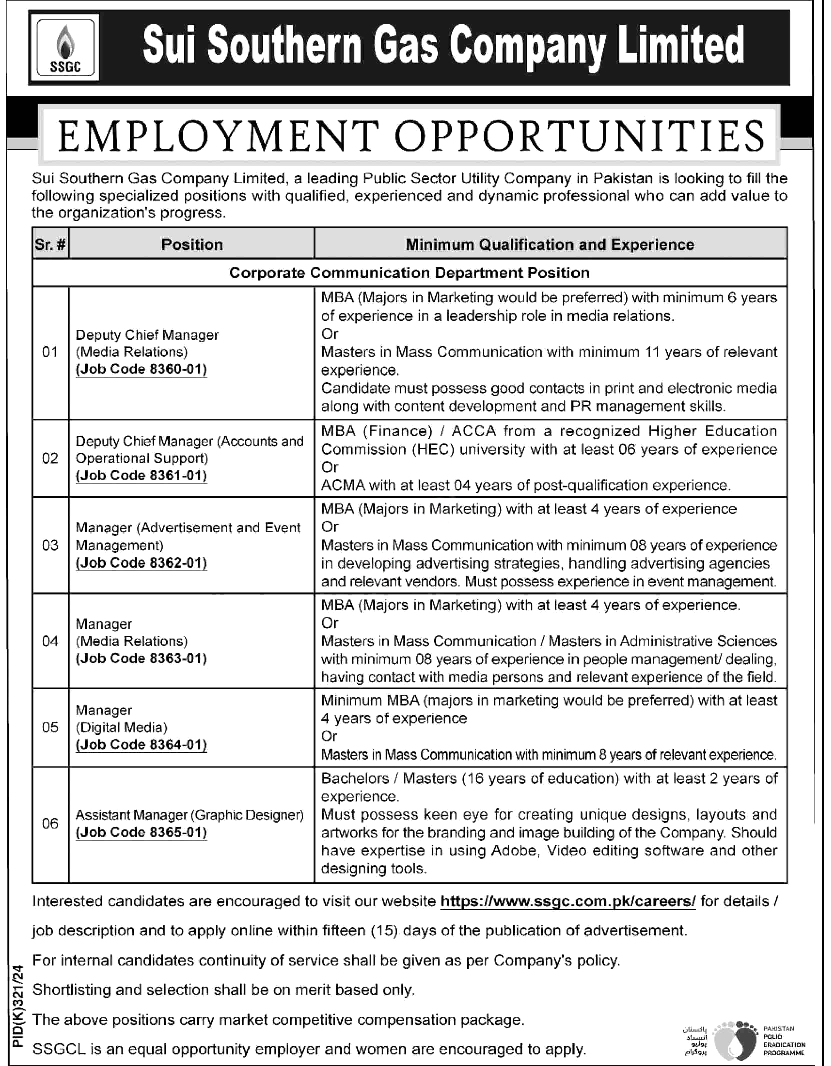 SSGC Latest Employement Opportunities 2024