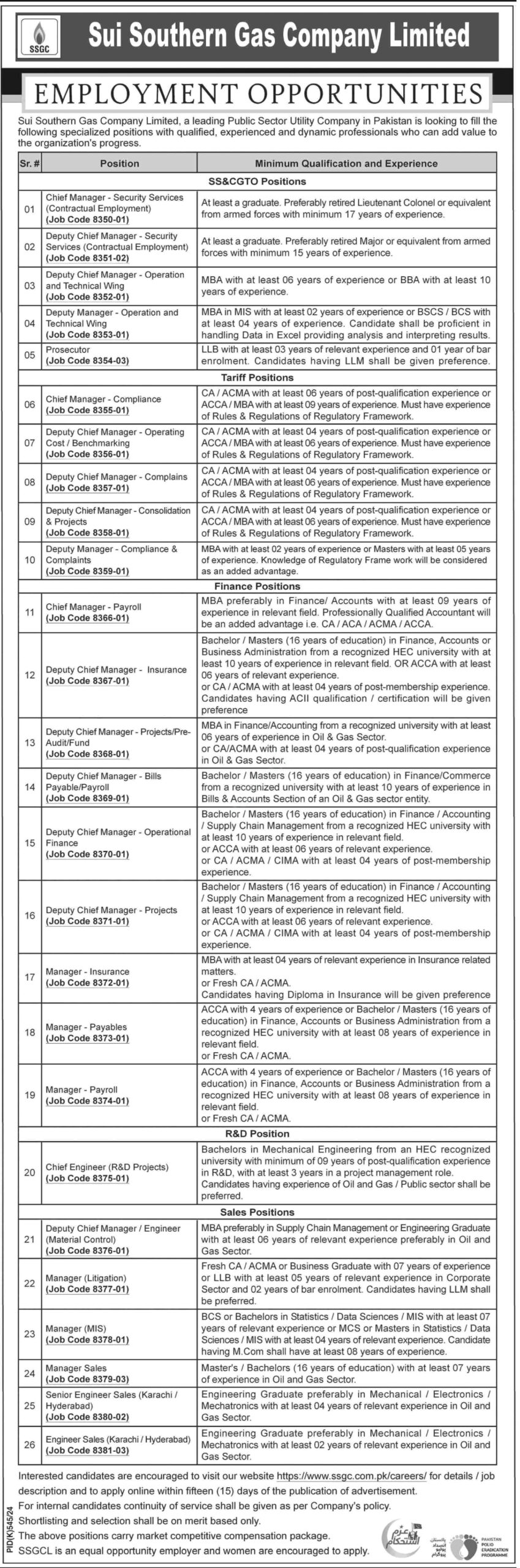 Sui Southern Gas Company Limited SSGC Latest Employement Opportunities 2024