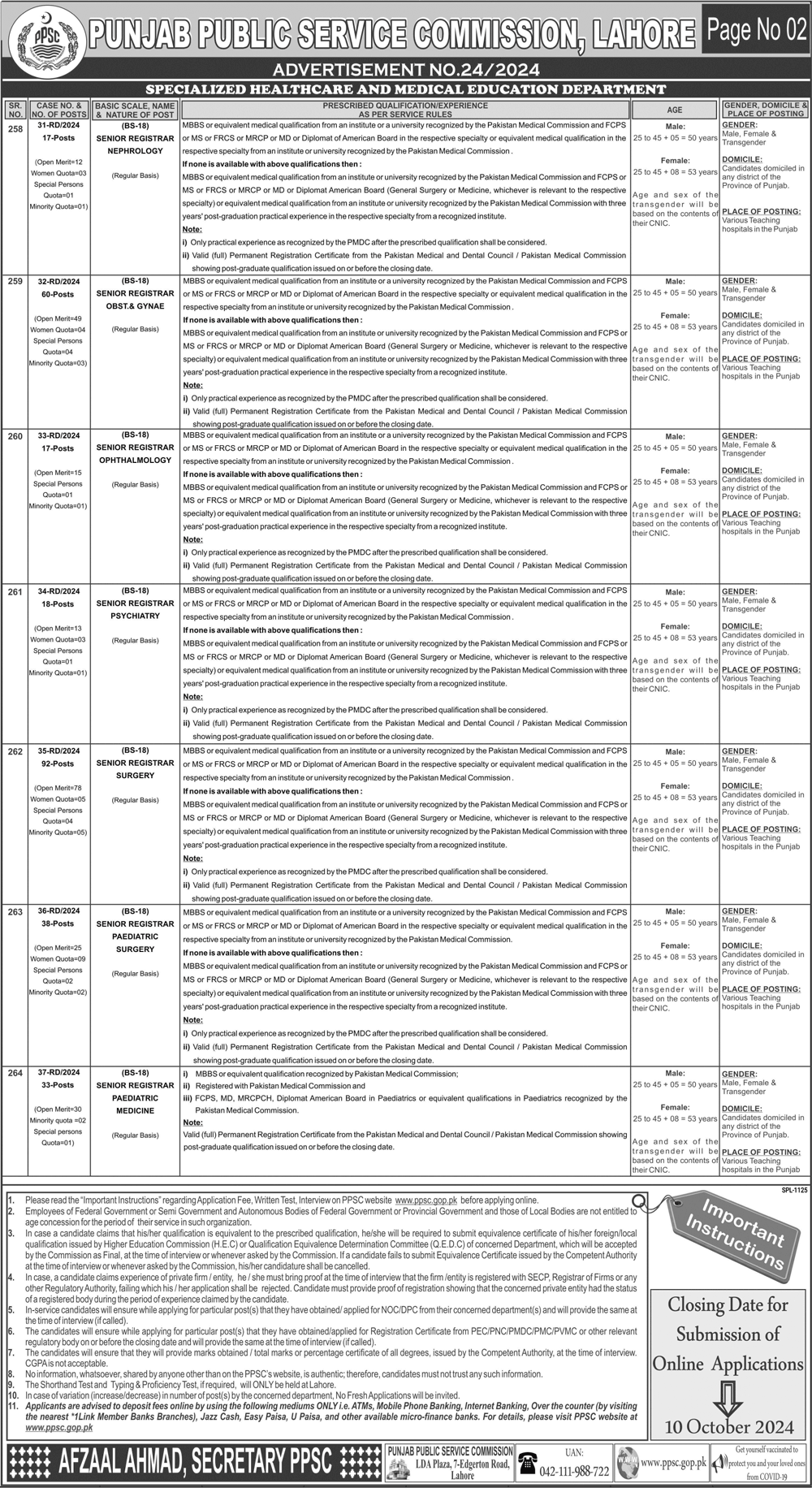 Advertisement PPSC Lahore Jobs