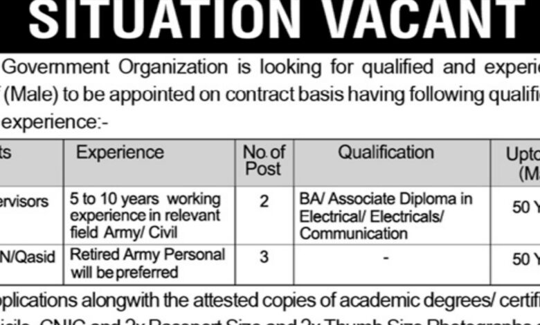 Government Organization PO BOX NO.95 Rawalpindi Jobs 2024