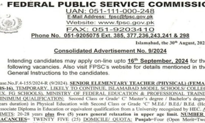 Federal Public Service Commission FPSC Islamabad Jobs 2024