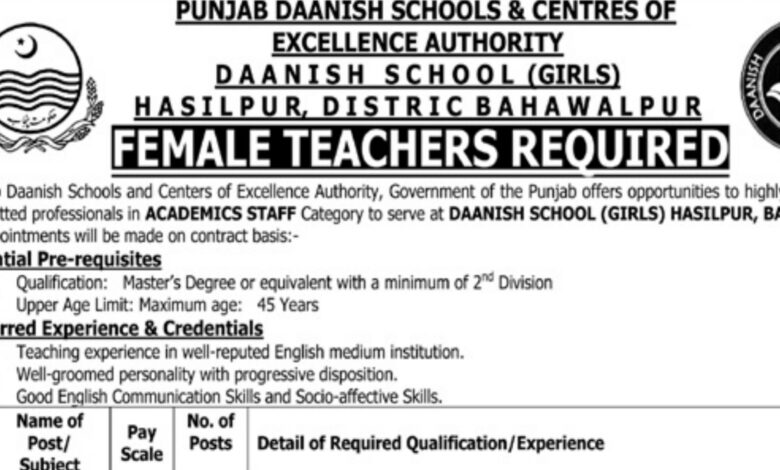 Punjab Daanish Schools & Center Of Excellence Authority Jobs 2024