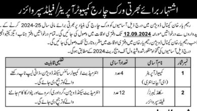 Canal Division Rahim Yar Khan Jobs Notice 2024