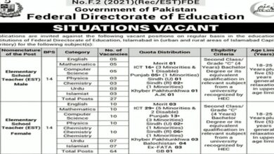 Elementary School Teacher ( EST BPS-14 ) Jobs Notice 2024