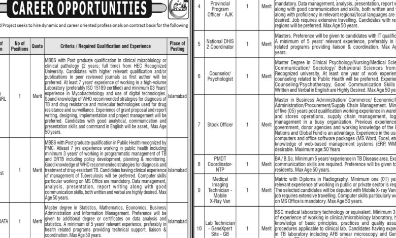 National TB Control Program NTP Islamabad Jobs Notice 2024