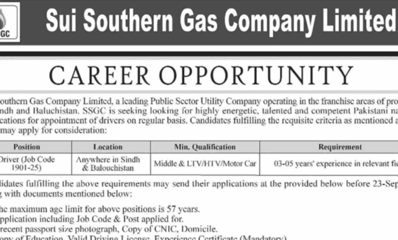 SSGC Karachi Career Opportunities Notice 2024