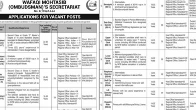 Wafaqi Mohtasib (Ombudsman) Secretariat Islamabad Jobs Notice 2024