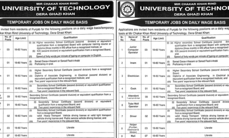 Mir Chakar Khan Rind University of Technology Dera Ghazi Khan Jobs Notice 2024