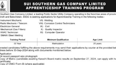 SSGC Apprenticeship Program Notice 2024