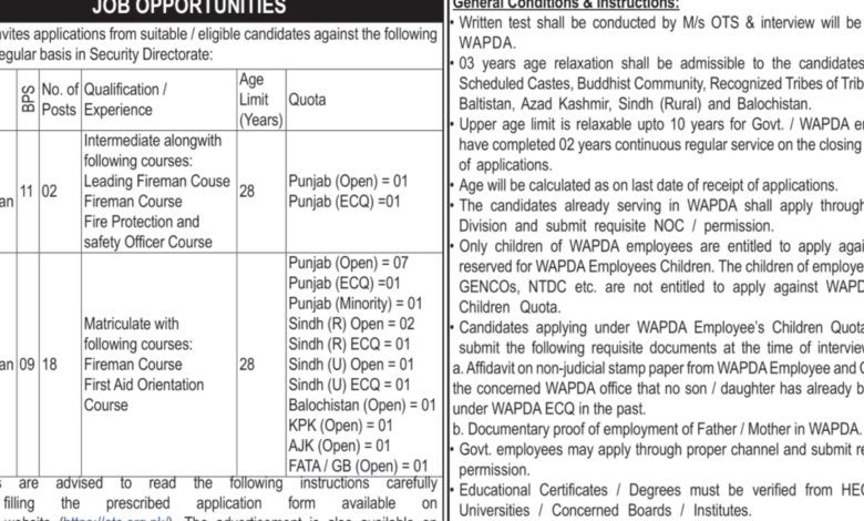 Water and Power Development Authority WAPDA Lahore Jobs Notice 2024