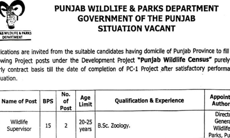 Punjab Wildlife & Parks Department Lahore Jobs Notice 2024