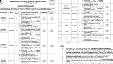 SMBZAN Sheikh Mohammad Bin Zayed Al Nahyan Institute of Cardiology Jobs Notice 2024