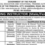 TEVTA Multan Visiting Instructor Jobs Notice September 2024