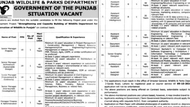 Punjab Wildlife & Parks Department Lahore Jobs Notice 2024