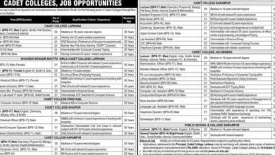 Cadet Colleges Jobs Announcement 2024