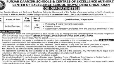 Punjab Daanish Schools & Center Of Excellence Authority Dera Ghazi Khan Jobs