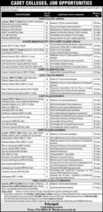 Cadet Colleges Jobs Announcement 2024