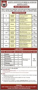 QIMS Quetta Institute of Medical Sciences Recruitment Notice 2024