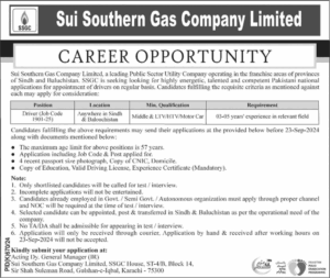 SSGC Karachi Career Opportunities Notice 2024