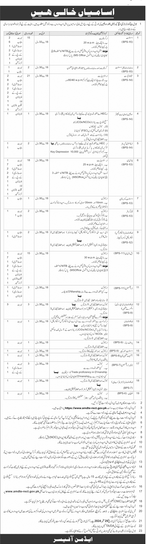 Pakistan Army General Head Quarter GHQ Rawalpindi Jobs Notice 2024