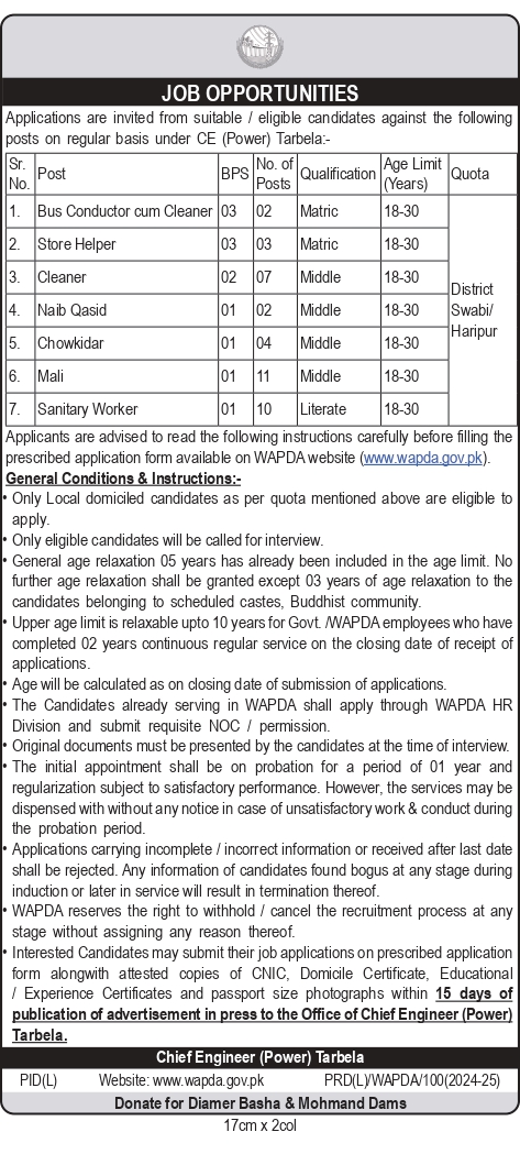 Water & Power Development Authority Wapda Jobs 2024