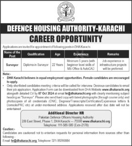 Defence Housing Authority DHA Karachi Jobs 2024