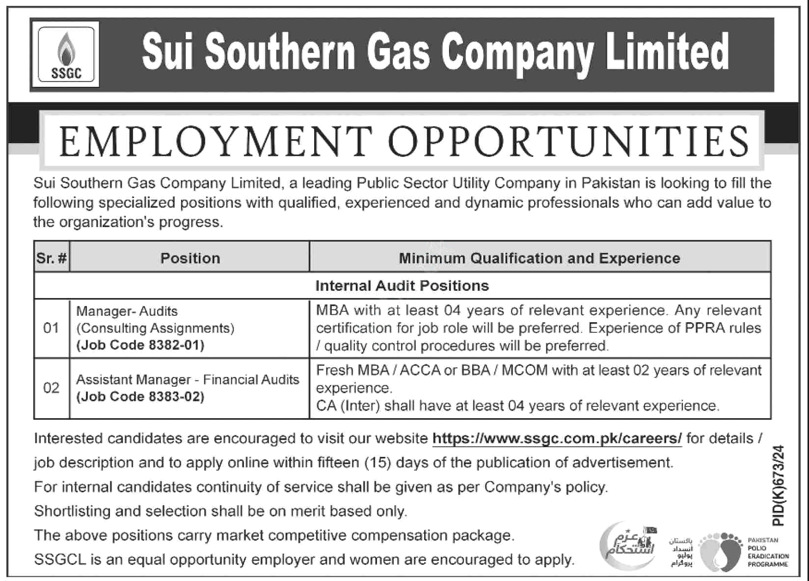 Sui Southern Gas Company Limited SSGC Jobs Notice September 2024