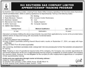 SSGC Apprenticeship Program Notice 2024