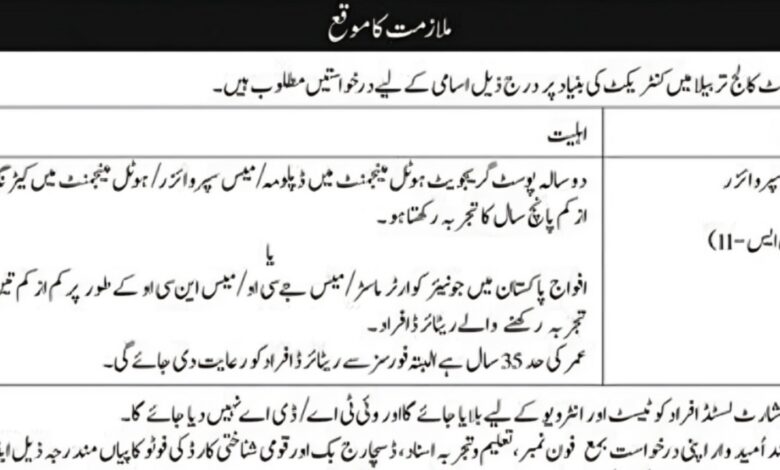 Wapda Cadet College Tarbela Jobs October 2024