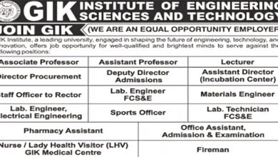 GIK Institute of Engineering Sciences & Technology Swabi Vacancies 2024