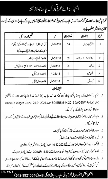 Punjab Irrigation Department Lahore Jobs 2024