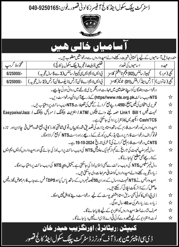 District Public School & College Jobs 2024