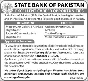 State Bank of Pakistan SBP Karachi Latest Jobs 2024