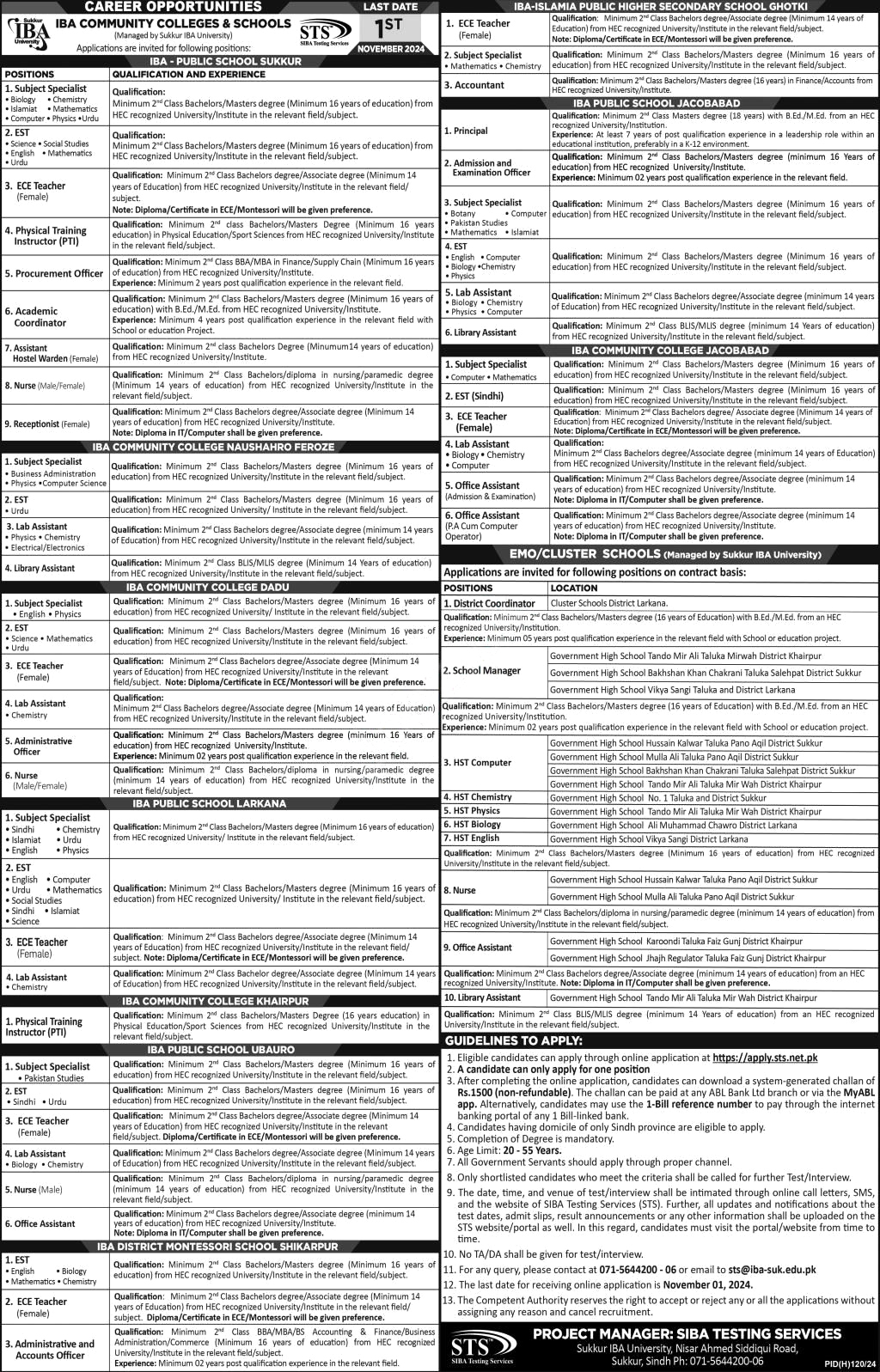 IBA Community College & School Sukkur Jobs October 2024