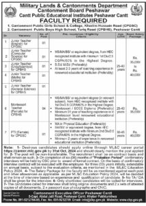 Junior Teachers Jobs In Cantt Public Educational Institution 2024