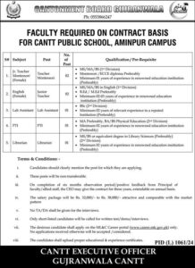 Cantt Public School Gujranwala Jobs Notification Out