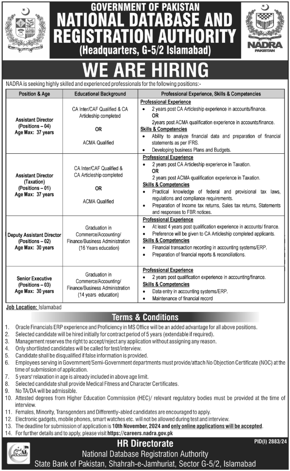 NADRA Islamabad Vacancies Notification Out 2024