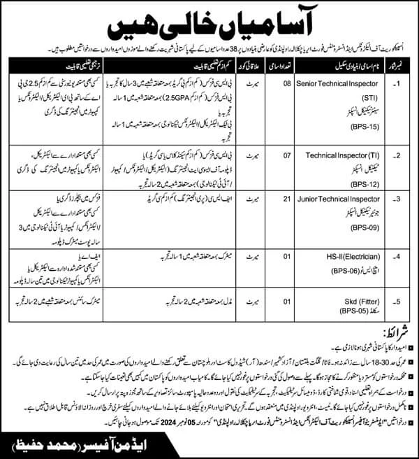 Inspectorate of Electronics and Instruments Rawalpindi Vacancies Notice 2024