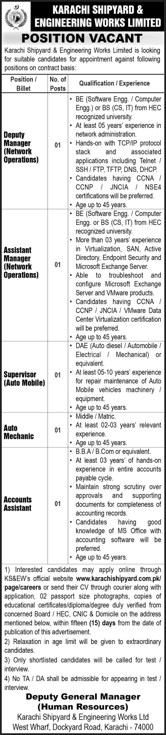 Karachi Shipyard and Engineering Works Limited Jobs 2024