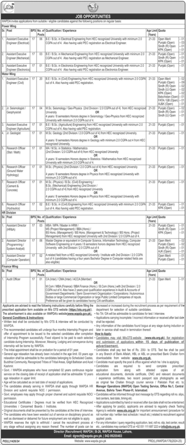 WAPDA Lahore Jobs Notification Out 2024